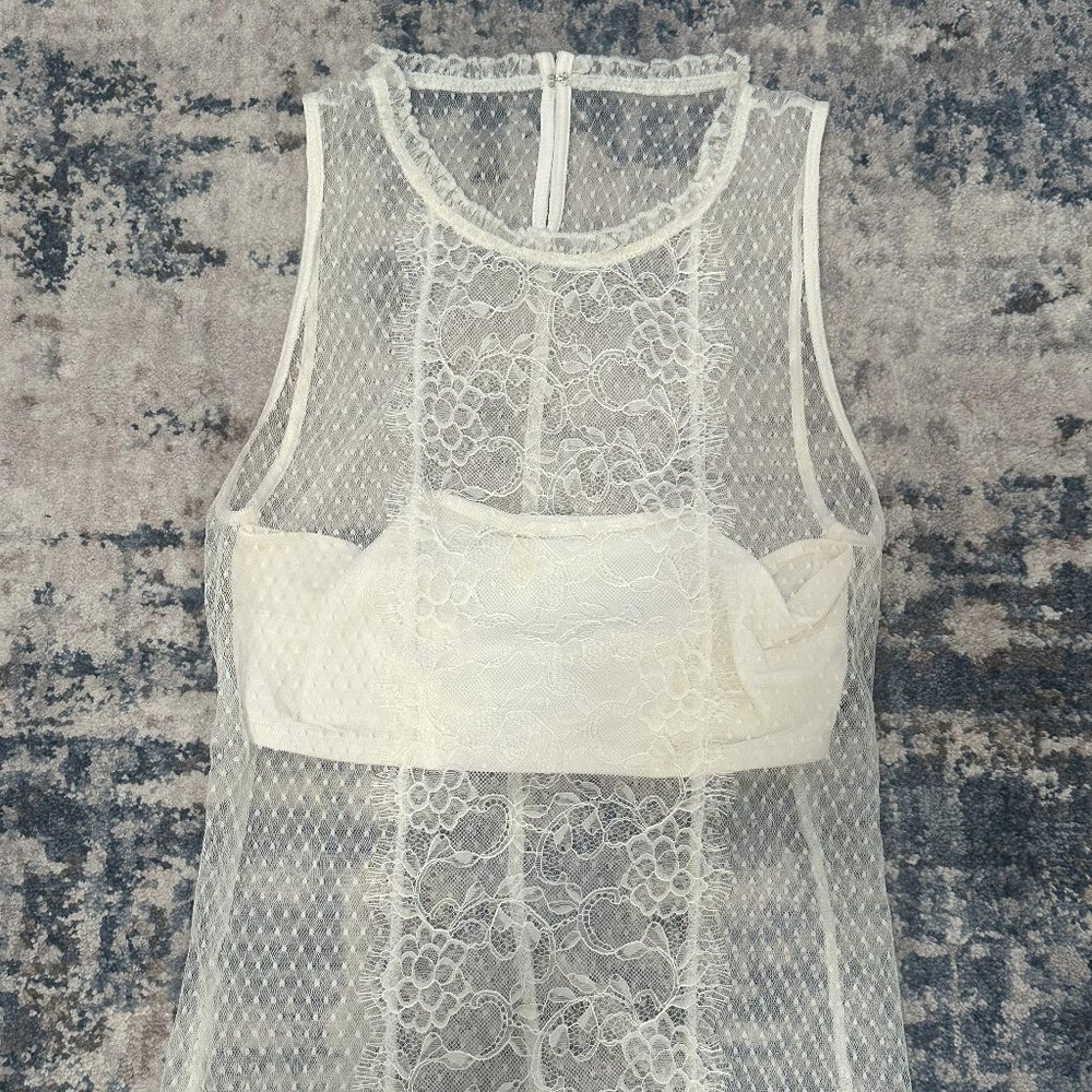 Cream Lace See-through Tank with Built in Tube Top